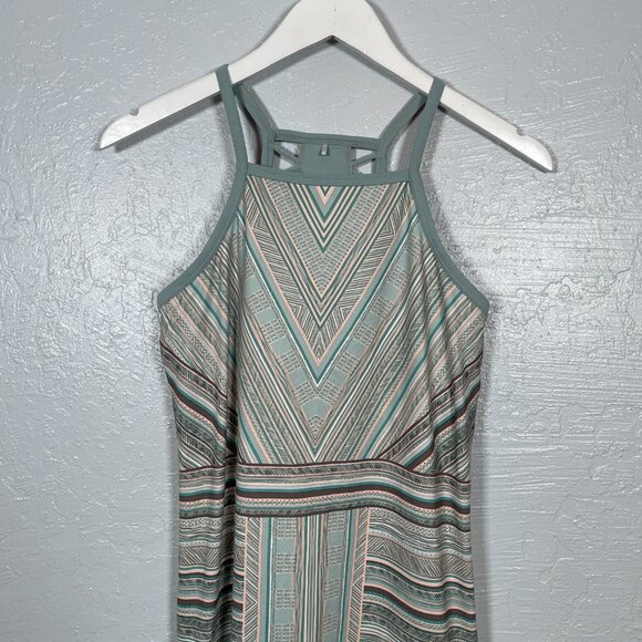 PrAna Women XS Green Tan Stripe Ardor Dress Racer Back Bra Shelf Athleisure - Picture 3 of 7
